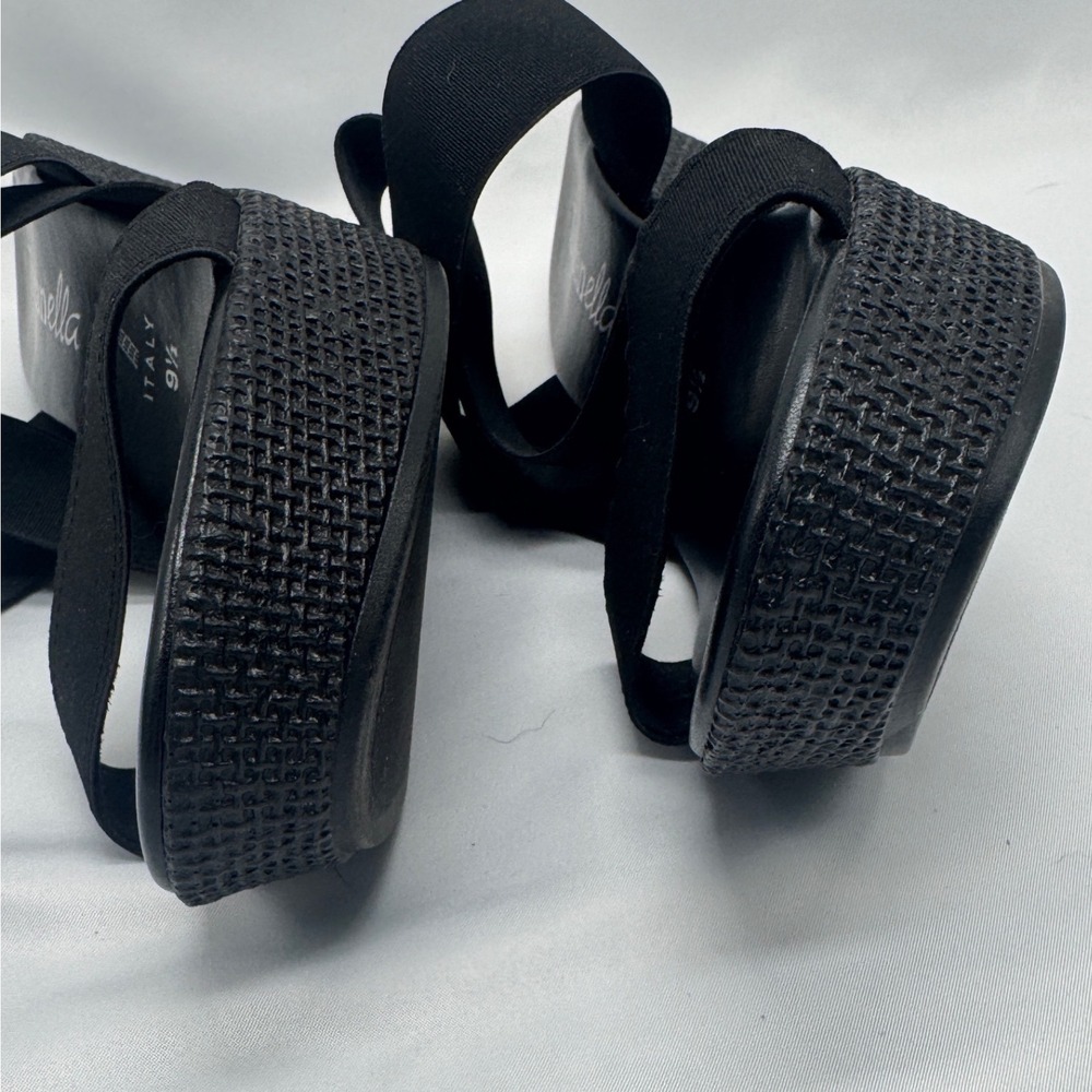 Womens Black Elastic Platform Strappy Wedge Sandals Size 9.5 Made in Italy - Picture 5 of 10